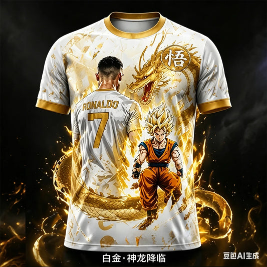 Summer New Hot Dragon Ball_Ronaldo Short Sleeved Tee Kid_Adults Breathable Quick Drying