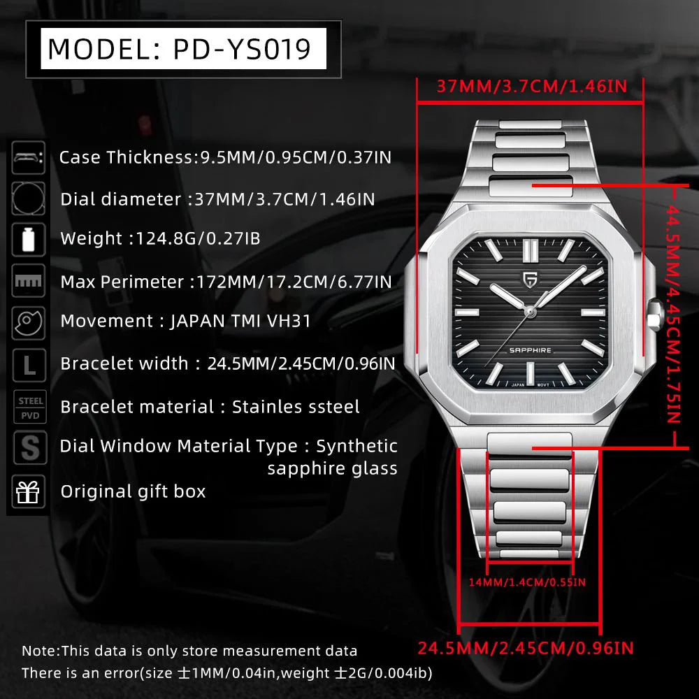 PAGANI DESIGN New V2 Men's Square Quartz Watch Top Luxury Brand Sports Waterproof Sapphire Stainless Steel Quartz Watch