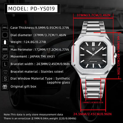 PAGANI DESIGN New V2 Men's Square Quartz Watch Top Luxury Brand Sports Waterproof Sapphire Stainless Steel Quartz Watch