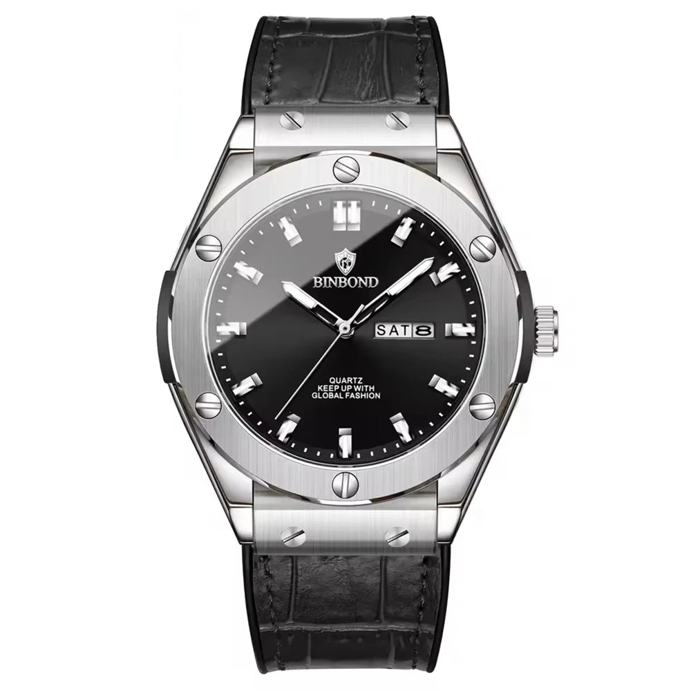 Relógio para homem, estilo casual, bracelete em pele, modelo automático ou de quartzo, acessório de luxo, ideia ideal para presente, relógio de pulso na moda.