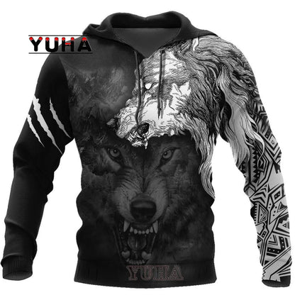 Sweatshirt com Capuz Unissexo Wolf com Impressão 3D, Pullover Cool com Gráfico Animal, Streetwear Masculino