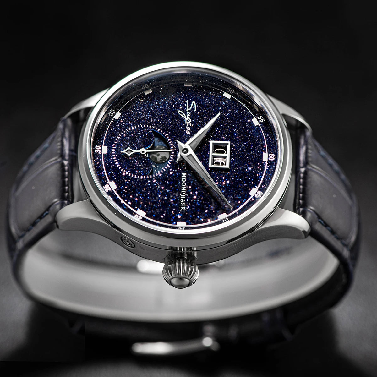 Sugess 2022 Luxury Man Watch Moonphase Blue GoldStone Dial Tianjin 2528 Movement Stainless Steel Starry Sky Limited Edition V3
