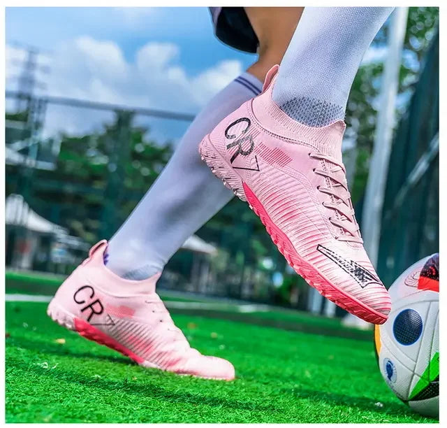 Scarpe da calcio per bambini antiurto sulla punta, chiusura con lacci, tacchetti corti antiscivolo, resistenti all’usura e traspiranti, per partite su erba all’aperto
