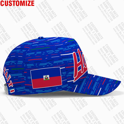 Casquette de baseball personnalisée « Haïti » avec nom, numéro et logo d'équipe – Hti – Pays – Voyage – Nation française – Drapeau de la République d'Haïti