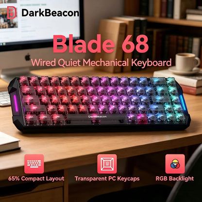 DarkBeacon Blade 68 RGB: tastiera meccanica silenziosa da gaming, con sostituzione a caldo, cablata, N-Key Rollover, compatta al 65% per giocatori su PC