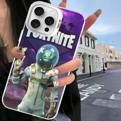 Funda de móvil F-Fortnites para iPhone 17 16 15 14 13 12 11 Pro Max Plus, cubierta color plata
