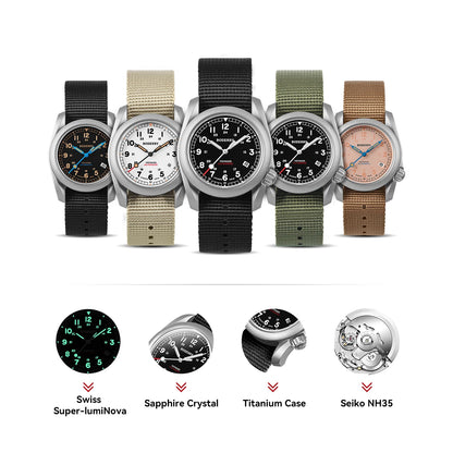 Boderry VOYAGER Field Watches Bronze Case Automatic For Seiko NH35 Watch 100M Waterproof Clock Military Vintage Wristwatch Mens