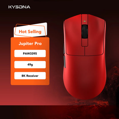 Mouse gaming KYSONA Jupiter Series cablato e wireless 8Khz con sensore PAW3950, Bluetooth, 46g, ricaricabile, driver web per PC e laptop