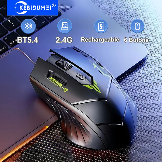 Dual-Mode Bluetooth 5.4 Wireless Mouse, Rechargeable 2.4G Wireless Mouse with 6 Buttons, Adjustable DPI Ergonomic Mouse for PC, Laptop & MacBook