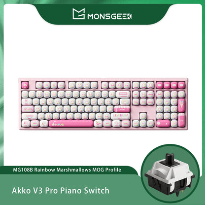 Teclado mecánico inalámbrico Akko MonsGeek MG108B Bun Wonderland, perfil MOG, RGB, 108 teclas, tamaño completo, hot swap, USB / 2.4G / BT 5.0