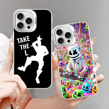 Funda de móvil F-Fortnites para iPhone 17 16 15 14 13 12 11 Pro Max Plus, cubierta color plata
