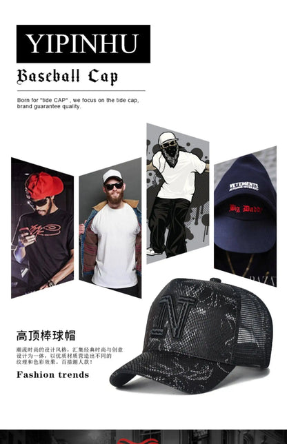 High top hat, mesh men's baseball cap, summer sun protection, breathable outdoor truck cap, men's