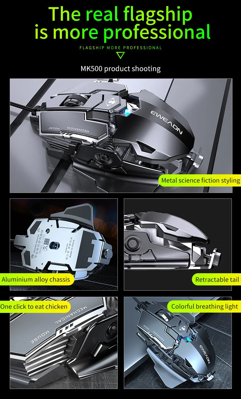Mouse gaming meccanico in metallo cablato ergonomico con retroilluminazione RGB, mouse da gioco ottico USB 12800 DPI per PC desktop