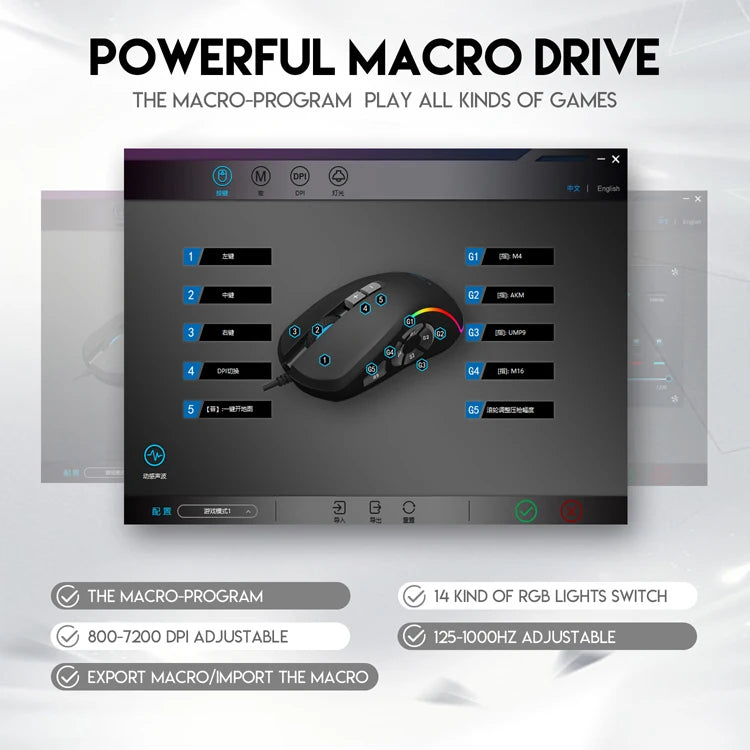 Wired Gaming Office Mouse 7200DPI RGB Backlit Mouse 6 Adjustable DPI Levels/10 Programmable Buttons/Back to Desktop Button Mouse