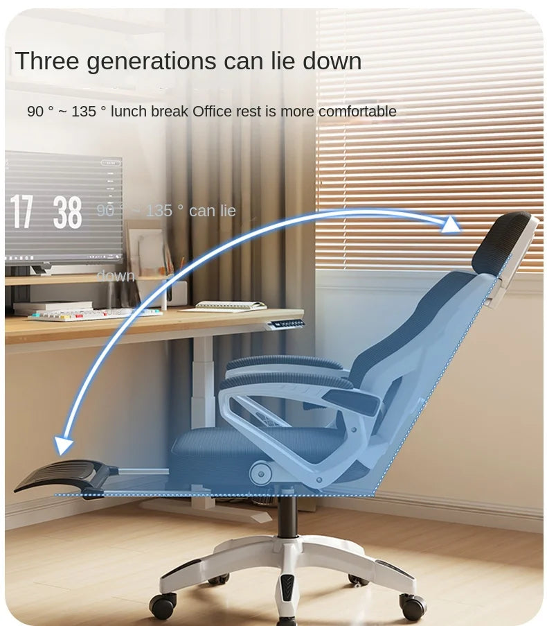 Asiento reclinable ergonómico, silla de oficina cómoda, silla para ordenador doméstica, silla para residencia de estudiantes, silla gaming con reposapiés