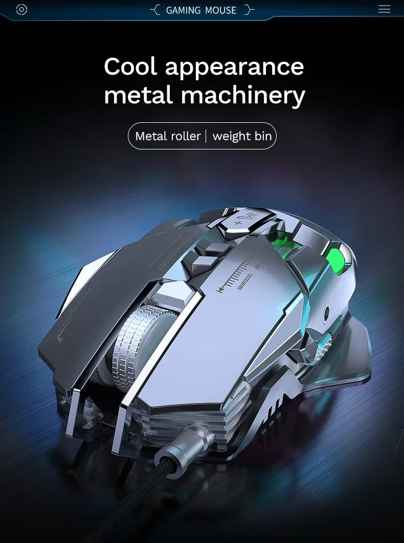 Ratón mecánico con cable para PC gaming y esports, RGB, 6400 DPI, succión magnética y contrapeso DIY