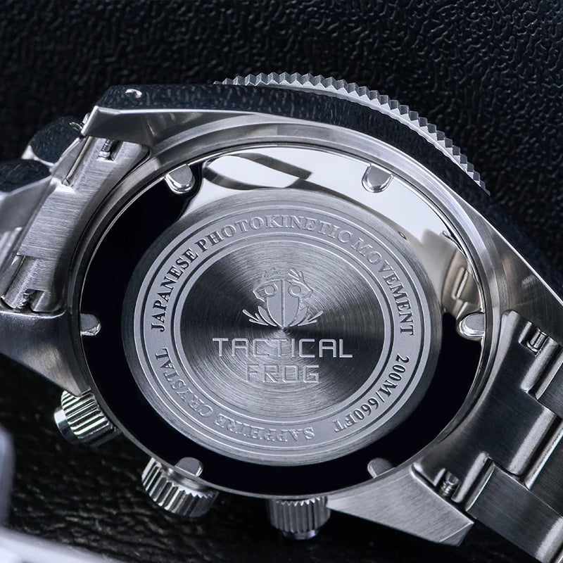 Tactical Frog V2 Solar Chronograph Men's Watch Sapphire Crystal Mirror Ceramic Bezel VS75A Eco-Drive Quartz 20Bar Waterproof Watch