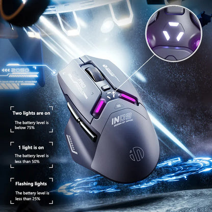 Inphic IN9PRO belaidė žaidimų pelė, 26000DPI, 8K apklausos dažnis, Bluetooth 5.0, laidinė, 2.4G, trijų režimų RGB ergonominė žaidimų pelė