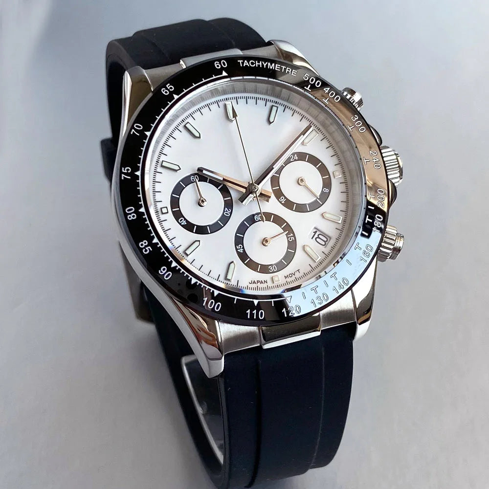 Orologio da uomo Luxury VK63 con movimento al quarzo, cronografo business 39mm in acciaio/oro rosa, datario e quadrante luminoso