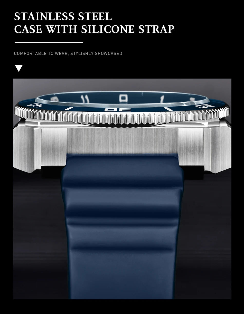 Orologio subacqueo automatico FeelNever 8215 da uomo, super luminoso, in acciaio 316, con vetro zaffiro, orologio sportivo meccanico maschile