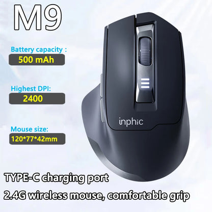 Mouse da ufficio silenzioso INPHIC con display del livello batteria, 2400DPI, wireless, adatto a computer desktop e laptop