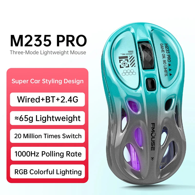 Tri-Mode RGB Gaming Mouse Wireless 2.4G Bluetooth Wired Lightweight Gaming Mouse with Chroma RGB Lighting, 4800 DPI Rechargeable Gaming Mouse for PC & Laptop