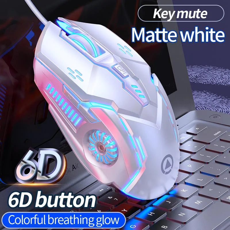 Ratón gaming ergonómico con cable YINDIAO RGB silencioso, retroiluminación LED, 3200dpi, 6 botones, G5 USB, ratón mecánico para PC, portátil y ordenador