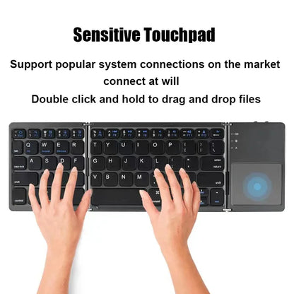 Tastiera Bluetooth pieghevole a tre ante con touchpad, mini tastiera portatile ricaricabile, tastiera wireless per Windows, Android e iOS