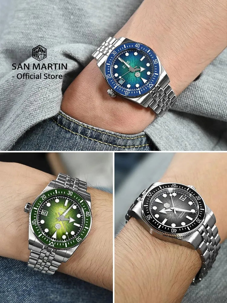 Relógio de mergulho masculino San Martin 37.5mm 40mm Miyota 9015 com mostrador esmaltado, relógio de pulso mecânico automático de luxo, resistente à água 200m SN0148