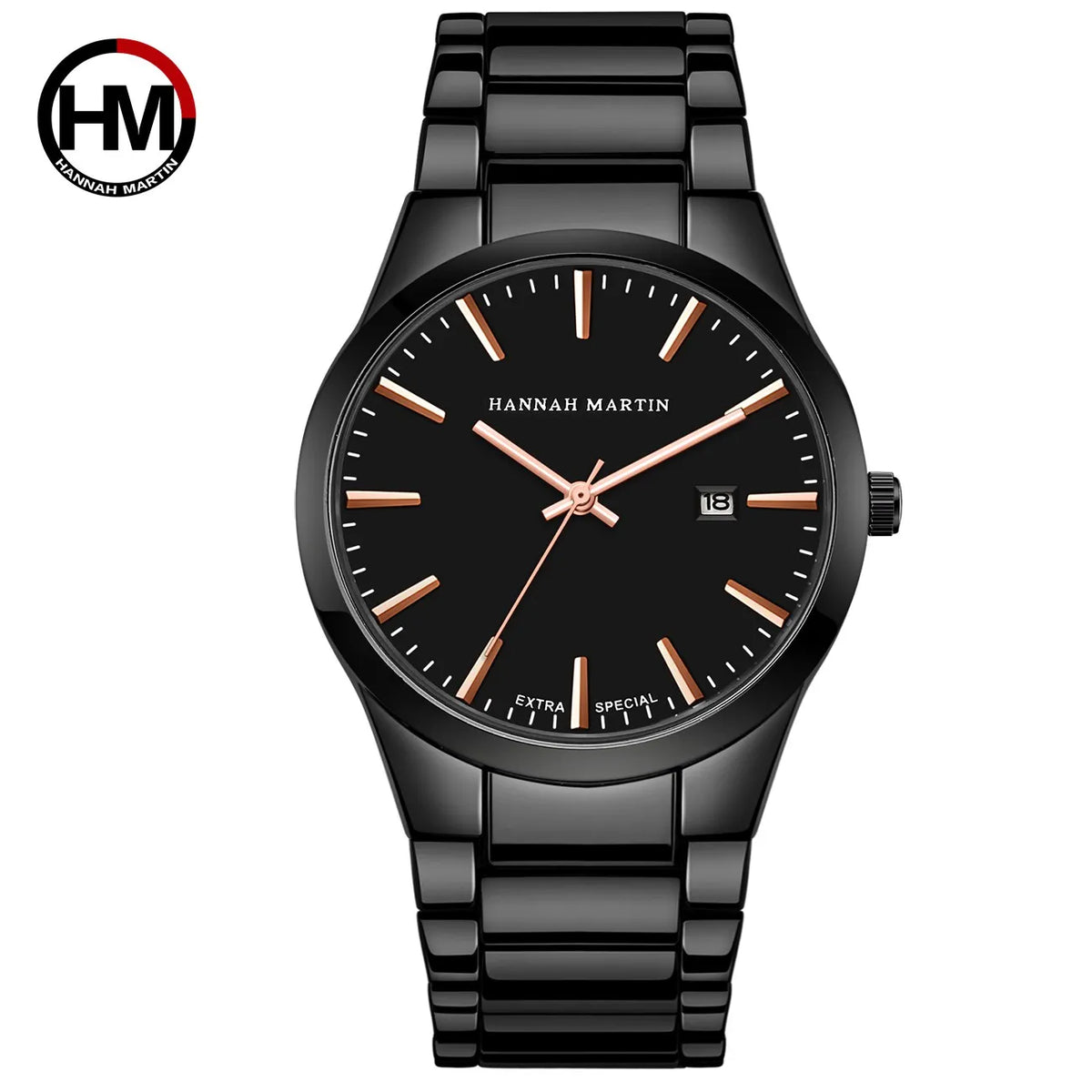 Relógio de homem Hannah Martin, caixa em aço inoxidável, movimento de quartzo, mostrador de 41 mm, estilo profissional, com indicação do calendário (imitação)