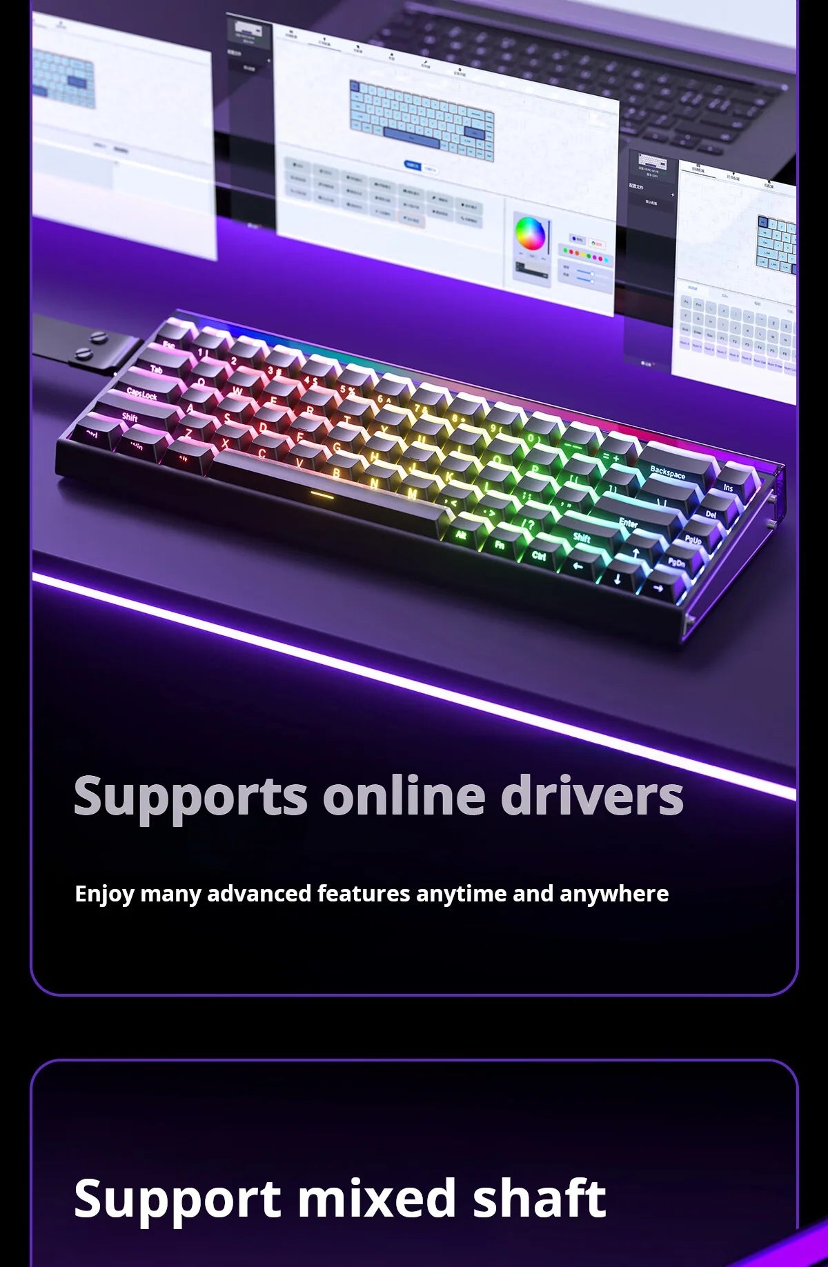Teclado Mecânico Gaming AULA HERO 68 HE com Eixo Magnético RT, Iluminação RGB com Fio, Taxa de Polling 8K e Gravação Lateral
