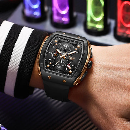 Reloj LIGE para hombre, de moda y lujo, resistente al agua, correa de silicona, cuarzo, luminoso, deportivo, fecha automática, cronógrafo, diseño sencillo