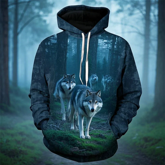 Vintage Men's Hoodie 3D Printed Wolf Tops Fashion Animal Graphics Long Sleeve Hoodie Men's 2025 Oversized Streetwear Unisex Tops
