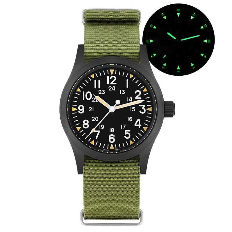 Militado ML05 Military Watch VH31 Sweep Quartz Movement Top Hat Domed Sapphire Crystal Vintage Watch 100m Waterproof Mens Watch