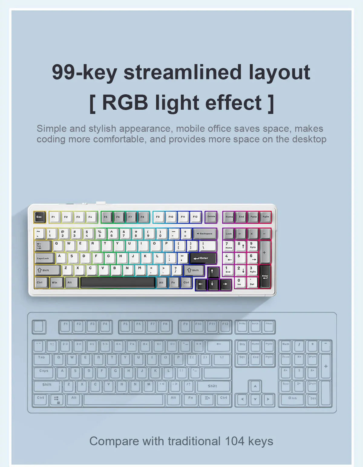 Teclado mecánico AULA F99 Bluetooth 5.0/2.4G inalámbrico/con cable, teclado gaming con montaje gasket de 99 teclas, personalizable