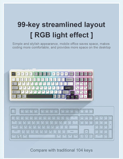 Teclado mecánico AULA F99 Bluetooth 5.0/2.4G inalámbrico/con cable, teclado gaming con montaje gasket de 99 teclas, personalizable