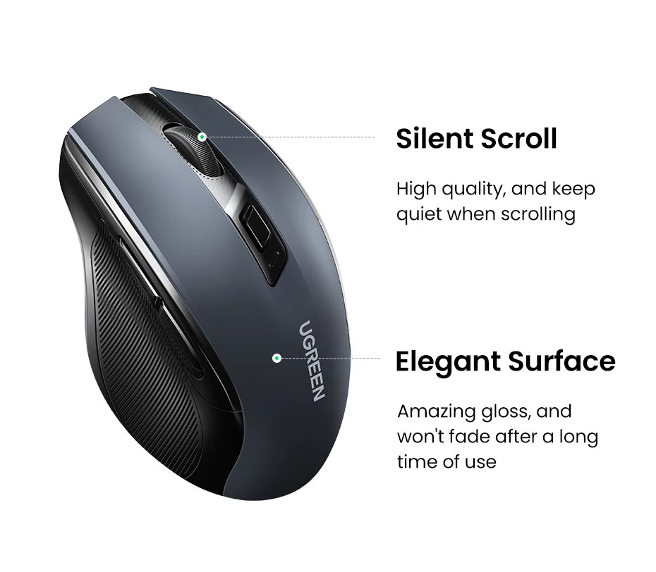 UGREEN bežični miš Bluetooth 5.0, ergonomski miš 4000DPI, 6 tihih tipki, miš za MacBook, tablet, prijenosna računala, računalo PC, 2.4G miševi