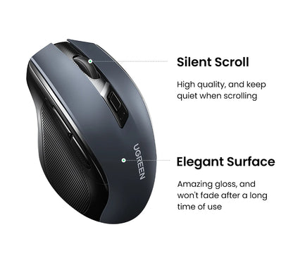UGREEN bežični miš Bluetooth 5.0, ergonomski miš 4000DPI, 6 tihih tipki, miš za MacBook, tablet, prijenosna računala, računalo PC, 2.4G miševi
