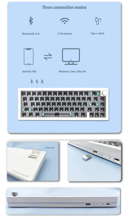 Kit tastiera meccanica personalizzata ZUOYA GMK67 hot-swappable Bluetooth 2.4G wireless con retroilluminazione RGB, struttura gasket, tastiera 3 modalità