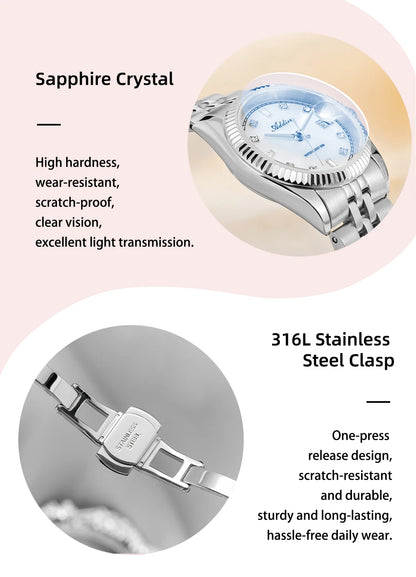 ADDIES New Luxury Women's Watches 28mm Sapphire Glass 50m Waterproof 316L Stainless Steel Business Quartz Wristwatch For Woman