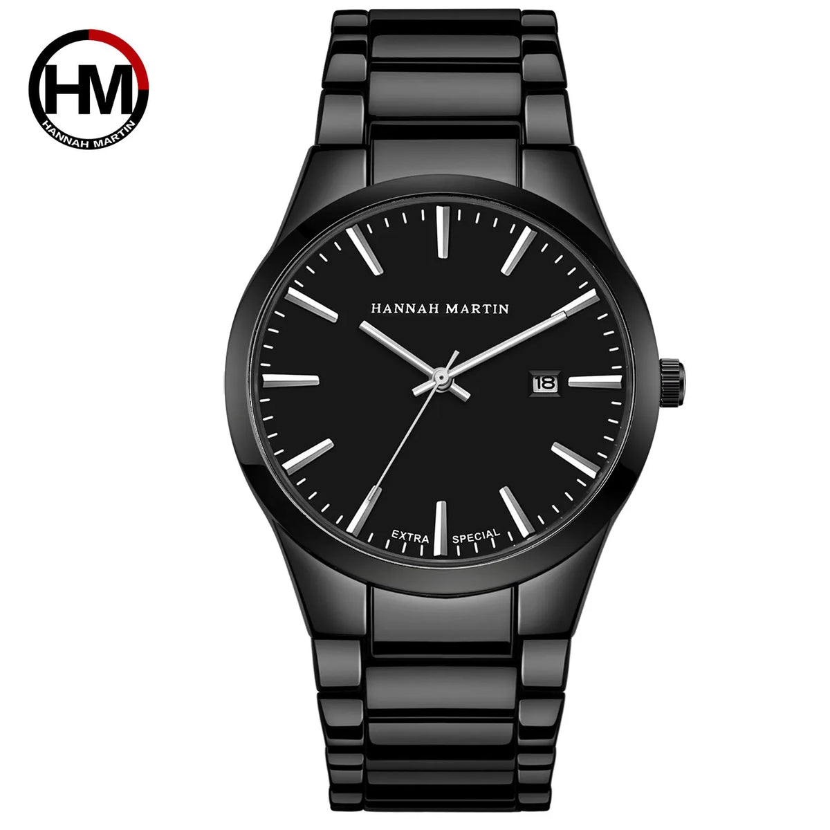 Relógio de homem Hannah Martin, caixa em aço inoxidável, movimento de quartzo, mostrador de 41 mm, estilo profissional, com indicação do calendário (imitação)