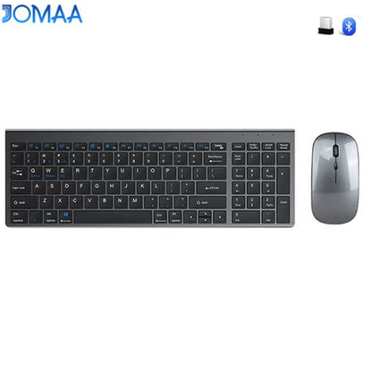 Conjunto de teclado e rato sem fios JOMAA Bluetooth e USB 2.4G para portátil, computador e iPad, combo recarregável e silencioso