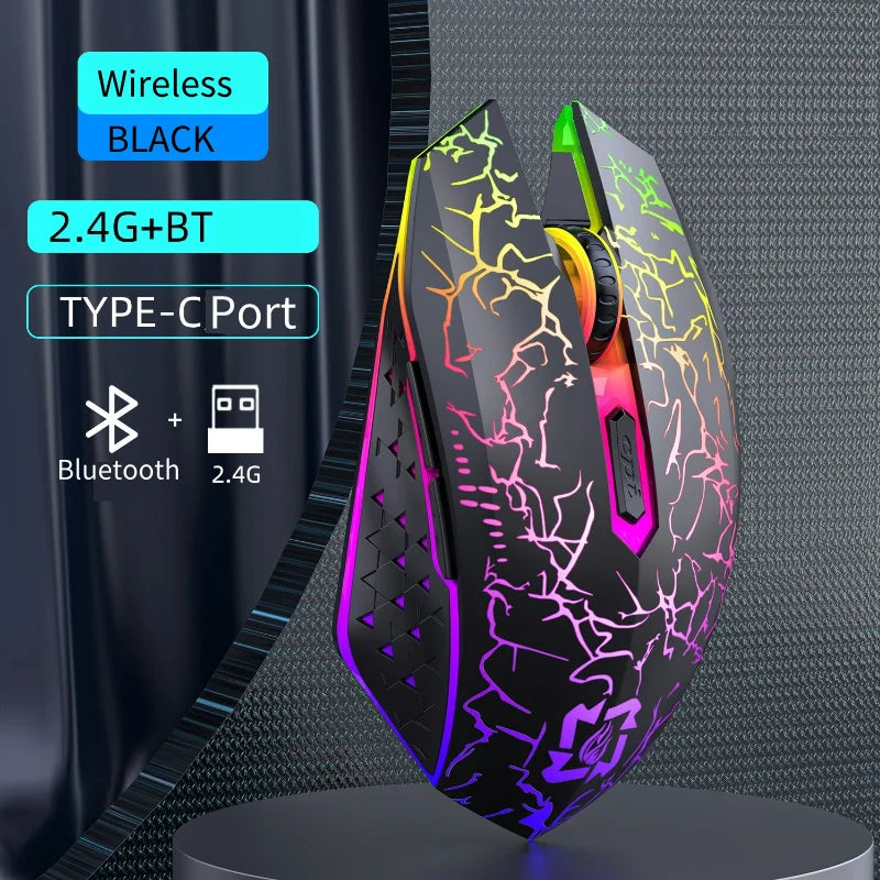 Mouse gaming RGB 2.4G wireless Bluetooth 1600DPI con 6 pulsanti silenziosi, mouse ergonomico dual-mode da ufficio per MacBook e PC