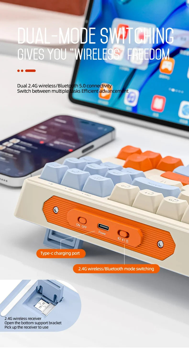 Teclado M87 inalámbrico Bluetooth de doble modo, sensación mecánica, gaming y oficina, silencioso, teclas esféricas PBT, luz arcoíris