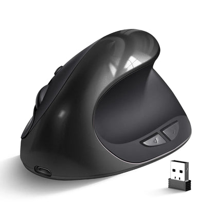 BTS-908 Mouse verticale ricaricabile di tendenza, mouse wireless ergonomico con ricevitore USB 2.4G, DPI regolabile fino a 1600 e 6 pulsanti