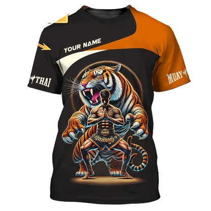 Fajna nowa koszulka z nadrukiem graficznym Muay Thai dla mężczyzn – nadruk 3D z motywem tygrysa i smoka, spersonalizowana z imieniem, letnia koszulka na siłownię i do fitnessu