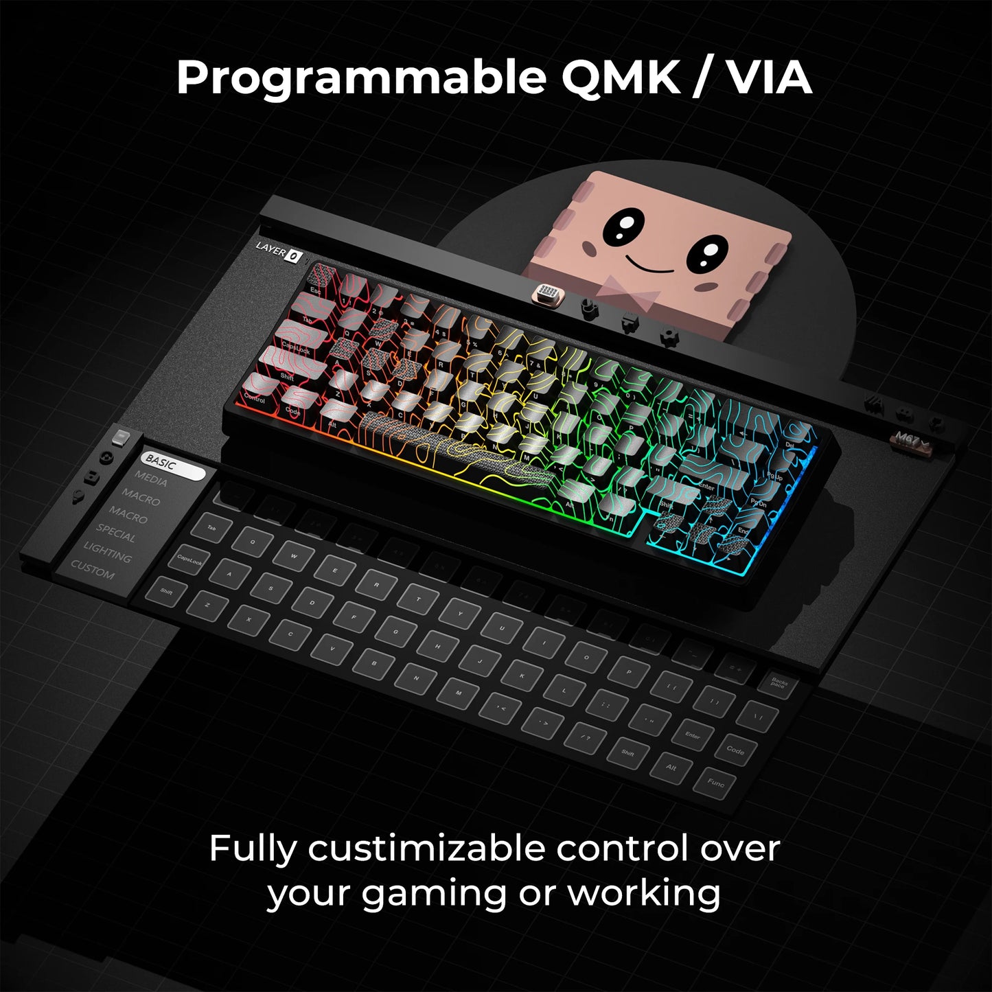 Teclado mecánico inalámbrico XVX M67 JadeStone con teclas IMD-Tech, trimodo, diseño topográfico blanco gamer y estructura gasket