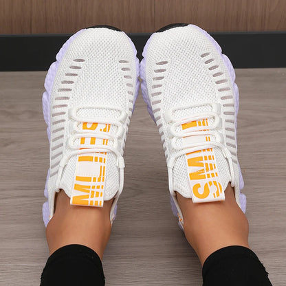 Zapatillas deportivas de mujer de malla, ligeras, con suela suave, correa para jogging, transpirables, de moda, para caminar, deportivas informales, de tenis, planas, para hombre