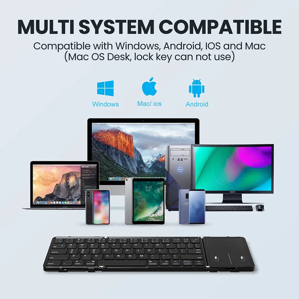 JOMAA Foldable Bluetooth Wireless Keyboard With Touchpad Portable Rechargeable 63 Keys Slim Keyboard for Win 7/8/10/IOS