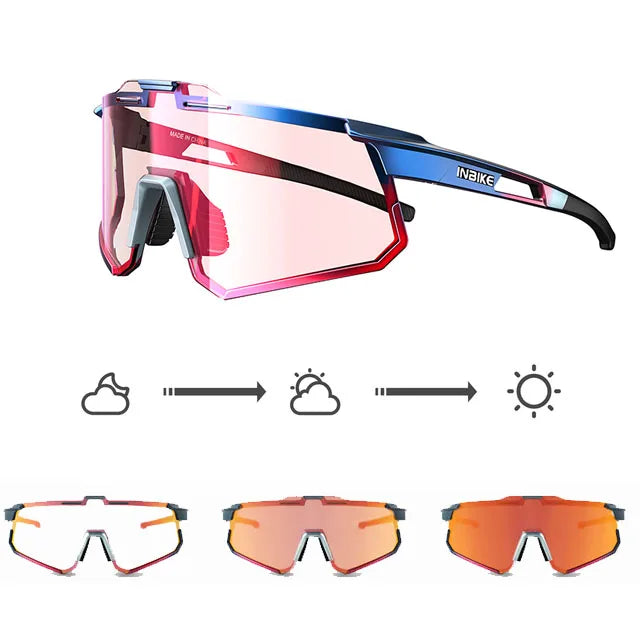 INBIKE Photochromic Cycling Sunglasses Professional Road Bike Riding Glasses for Men Bicycle Windproof Sand Goggles Bike Eyewear